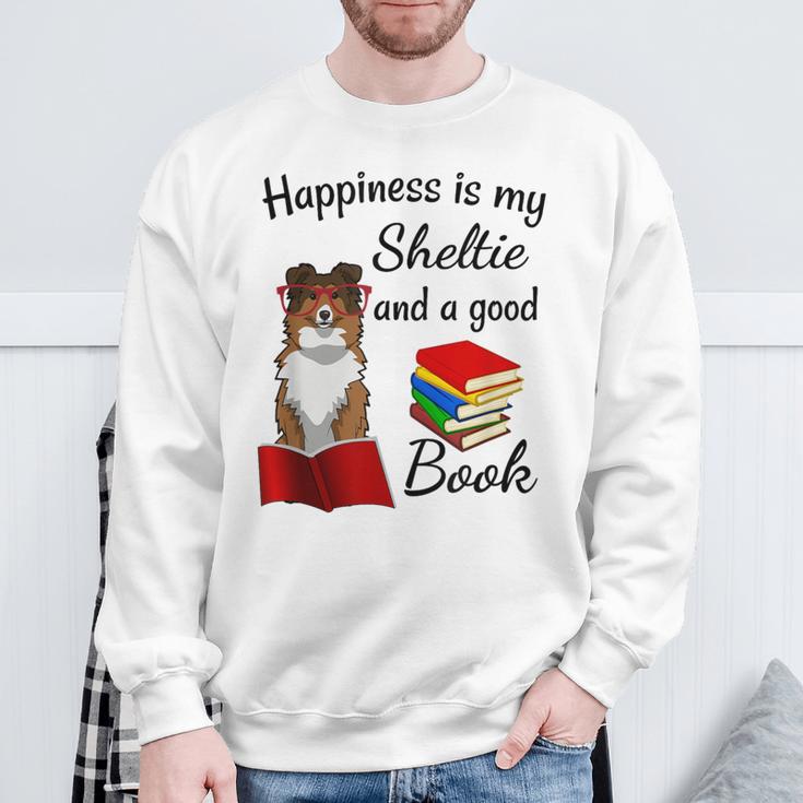 Cute Happiness Is Sheltie And Books Sheltie Mom Sweatshirt Gifts for Old Men