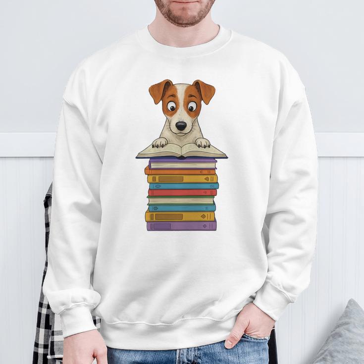 Cute Jack Russel Dog Reading On Pile Of Books Premium Tri-Blend Sweatshirt Gifts for Old Men