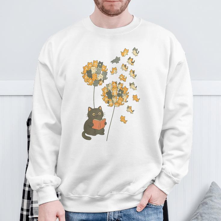Cute Reading Cat With Kitten Dandelion Flowers Book Lover Sweatshirt Gifts for Old Men Cute Reading Cat With Kitten Dandelion Flowers Book Lover Sweatshirt Gifts for Old Men