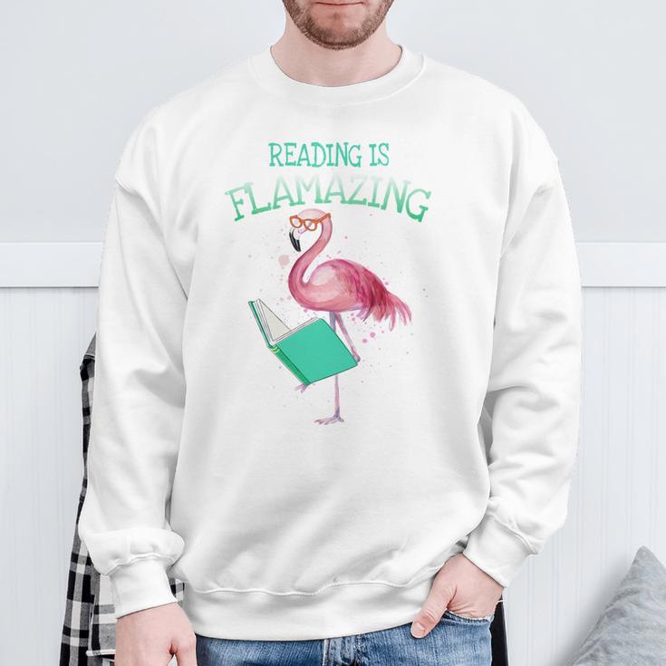 Cute Reading Is Flamazing Flamingo Book Lover Reader Sweatshirt Gifts for Old Men