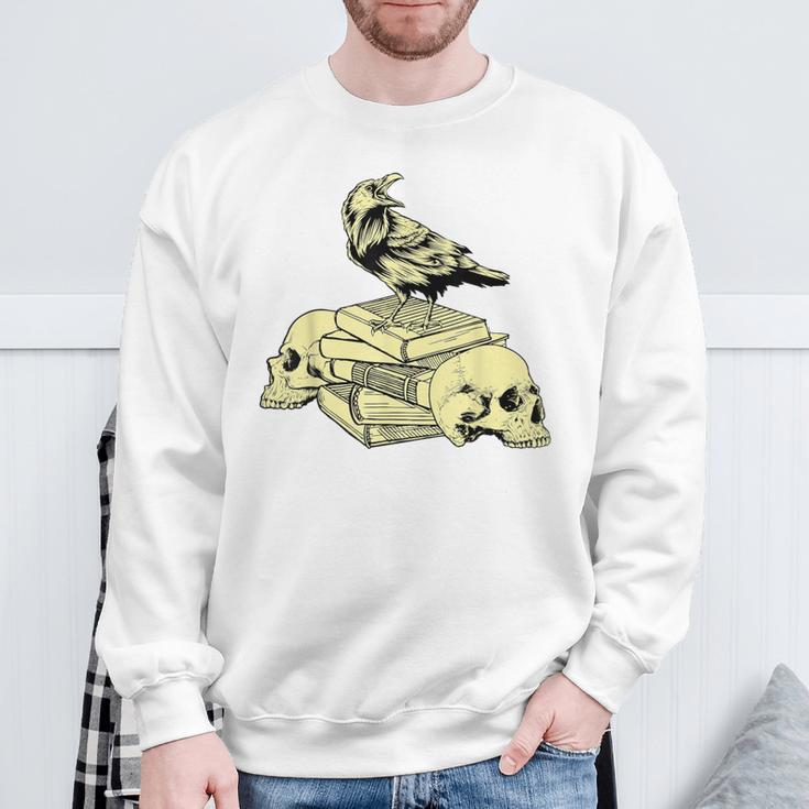 Dark Academia Aesthetic Raven Crow On Old Books Skull Goth Sweatshirt Gifts for Old Men
