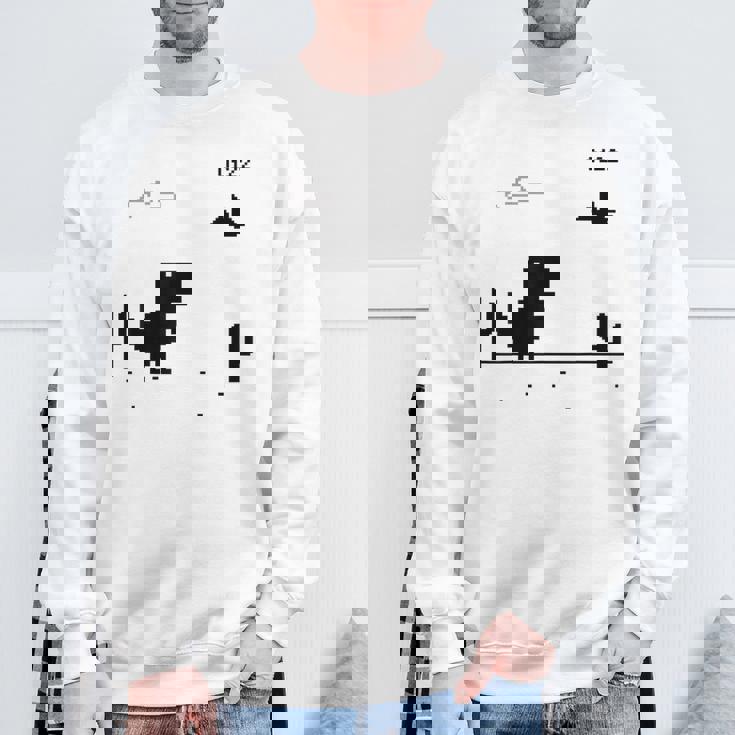 Dino T-Rex 恐竜 ピクセルゲーム インターネットなし オフライン 面白い 男性 スウェットシャツ 高齢者への贈り物