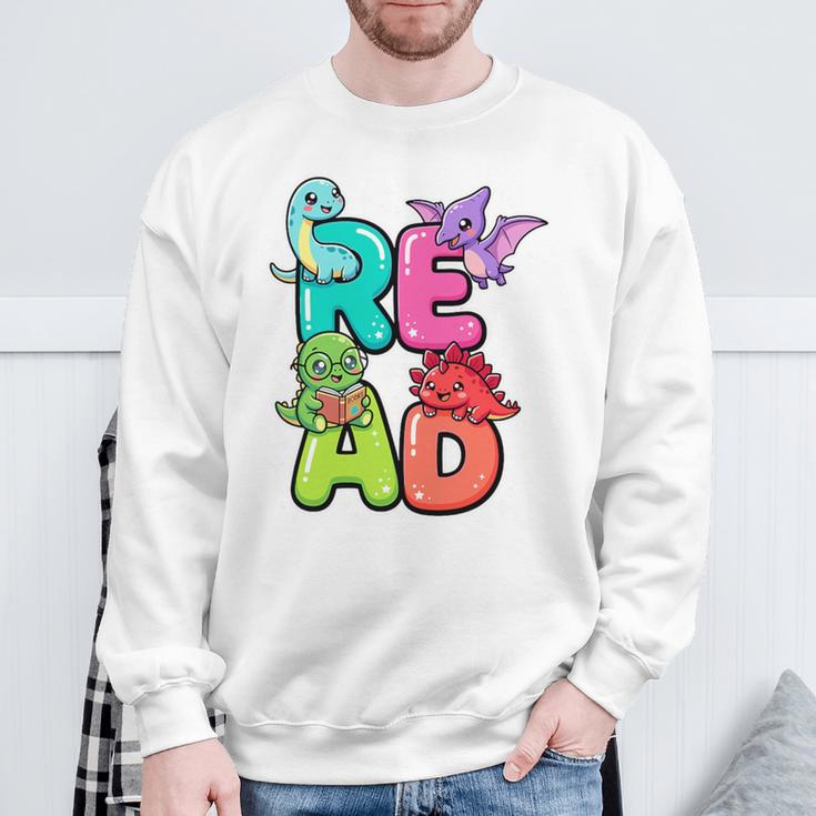 Dinosaur Read Book Lover Dino Reading Kids Premium Tri-Blend Sweatshirt Gifts for Old Men