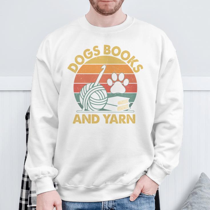 Dogs Books And Yarn Crocheting Retro Sweatshirt Gifts for Old Men