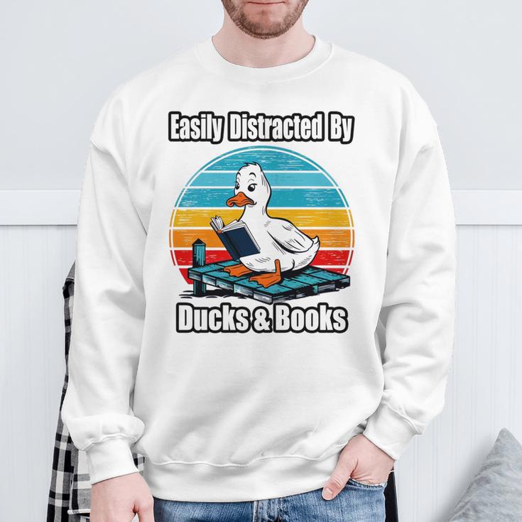 Ducks Books Lover Easily Distracted By Ducks & Books Sweatshirt Gifts for Old Men