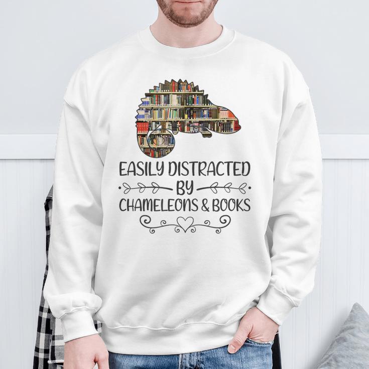 Easily Distracted By Chameleons And Books Sweatshirt Gifts for Old Men