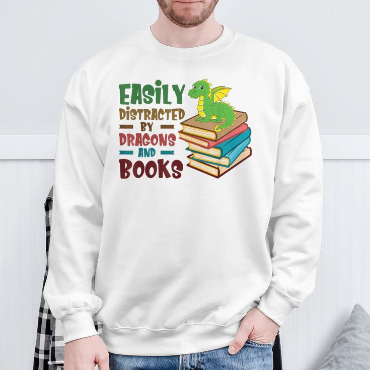 Easily Distracted By Dragons And Books Book Nerd Reading Sweatshirt Gifts for Old Men Easily Distracted By Dragons And Books Book Nerd Reading Sweatshirt Gifts for Old Men
