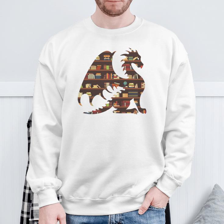 Easily Distracted By Dragons And Books Mythical Bookworm Sweatshirt Gifts for Old Men