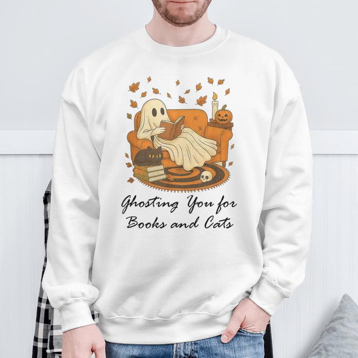 Fall Cat Ghosting You For Book Halloween Ghost Reading Sweatshirt Gifts for Old Men