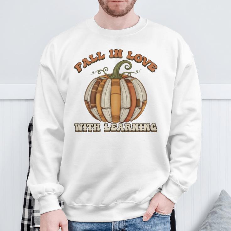 Fall In Love With Learning Books Pumpkin Autum Thanksgiving Sweatshirt Gifts for Old Men