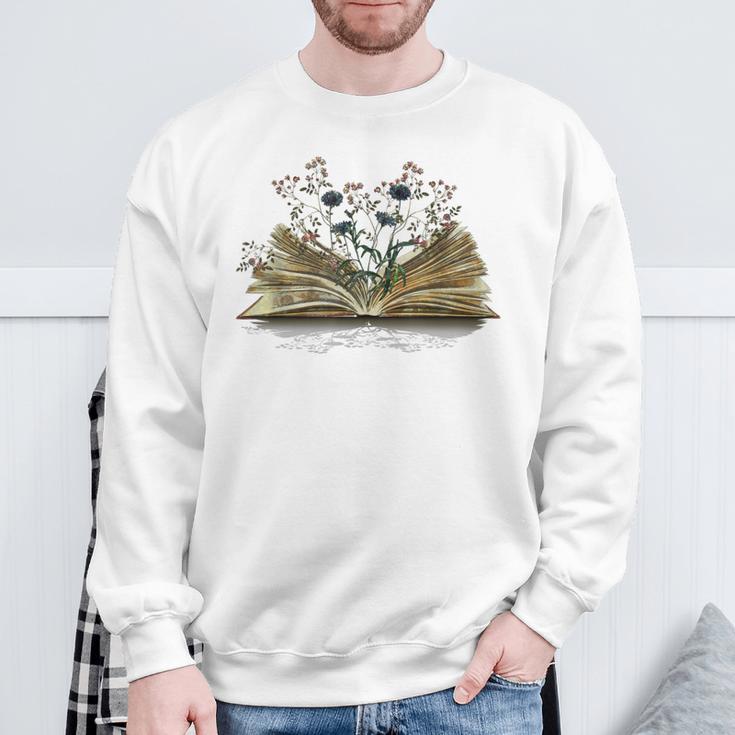 Floral Book Reading Books Flowers Growing From Book Sweatshirt Gifts for Old Men