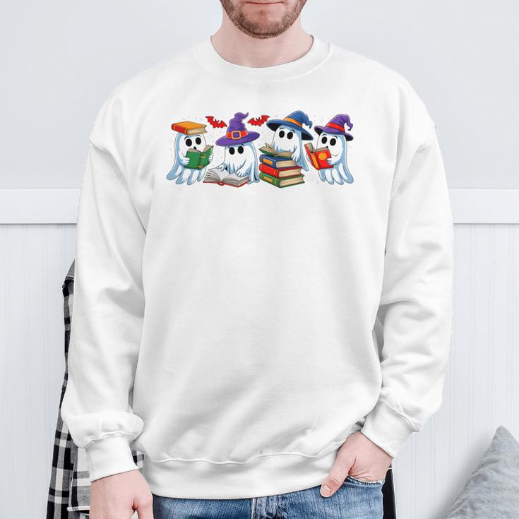 Ghost Book Reading Halloween Books Lover Teacher Kids Performance Sweatshirt Gifts for Old Men