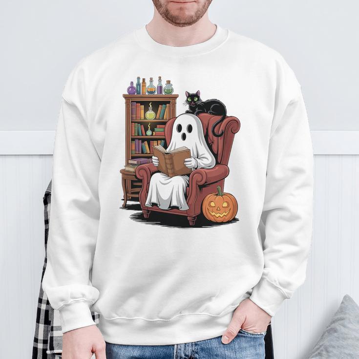 Ghost With Bookshelf Halloween Bookish Premium Tri-Blend Sweatshirt Gifts for Old Men