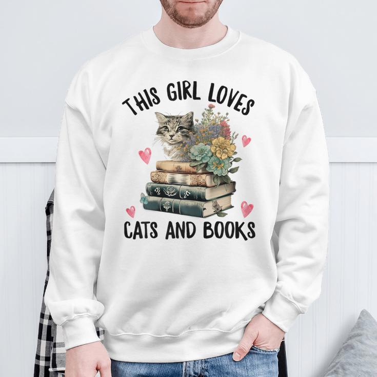 This Girl Loves Cats And Books Cat Watercolor Sweatshirt Gifts for Old Men