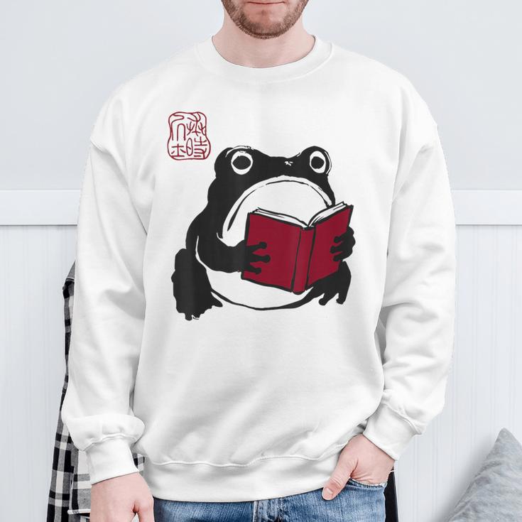 Grumpy Frog Book Lover Librarian Anime Japanese Sweatshirt Gifts for Old Men