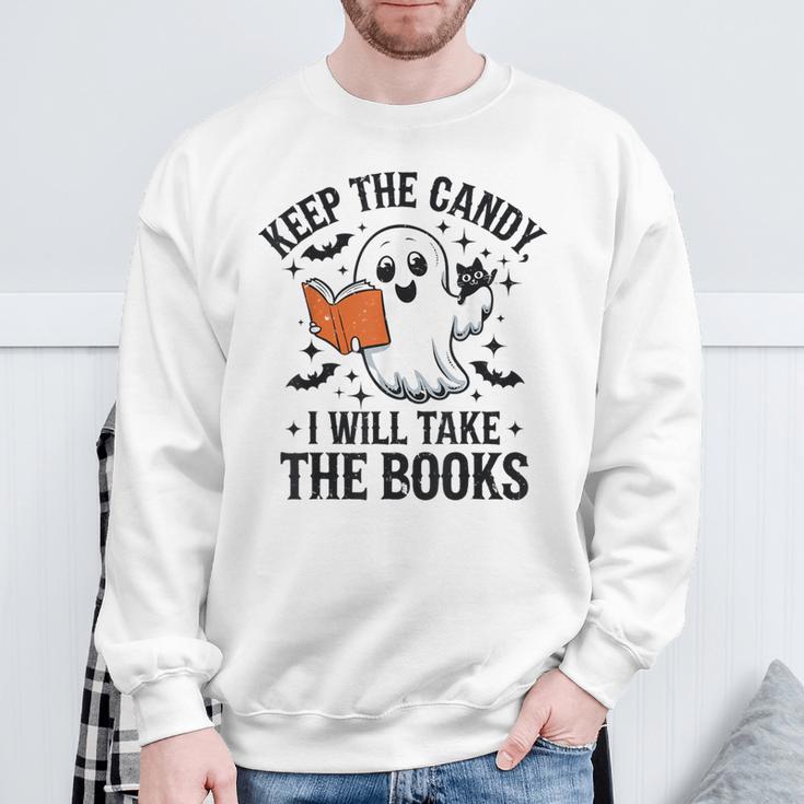 Halloween Keep The Candy I'Ll Take Books Ghost Book Lovers Sweatshirt Gifts for Old Men