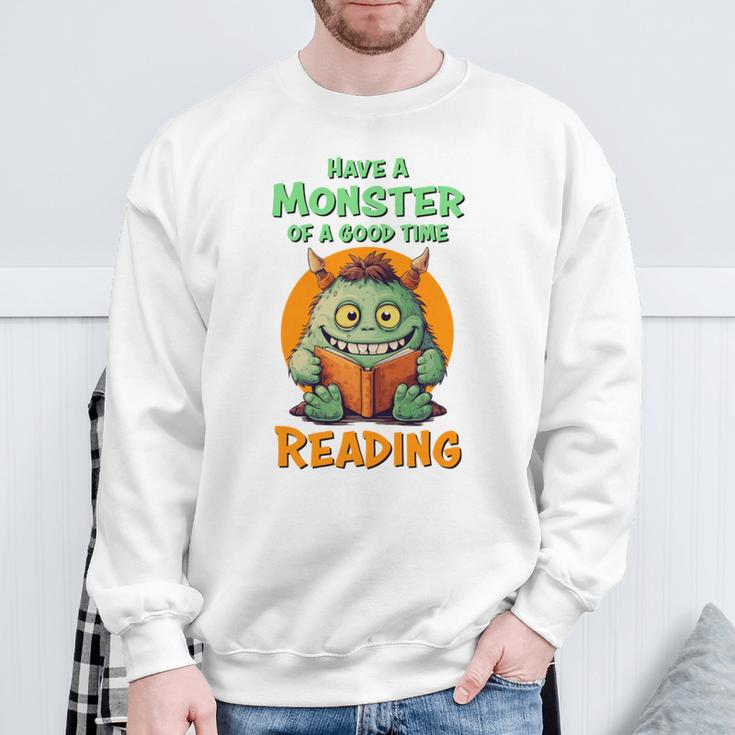 Halloween Teacher Librarian Monster Reading Books Performance Sweatshirt Gifts for Old Men Halloween Teacher Librarian Monster Reading Books Performance Sweatshirt Gifts for Old Men