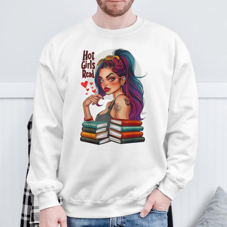 Hot Girls Read Books Spicy Dark Romance Reader Bookish Girl Sweatshirt Gifts for Old Men