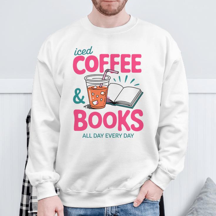 Iced Coffee & Books Reading Lover Trendy Summer Premium Tri-Blend Sweatshirt Gifts for Old Men