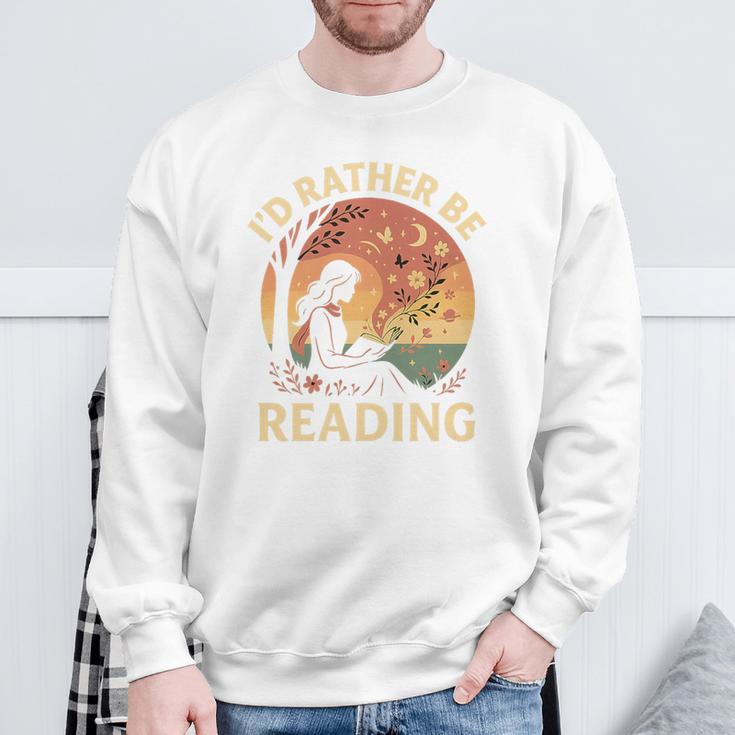 I'd Rather Be Reading Book Lover Vintage Sunset Apparel Premium Tri-Blend Sweatshirt Gifts for Old Men