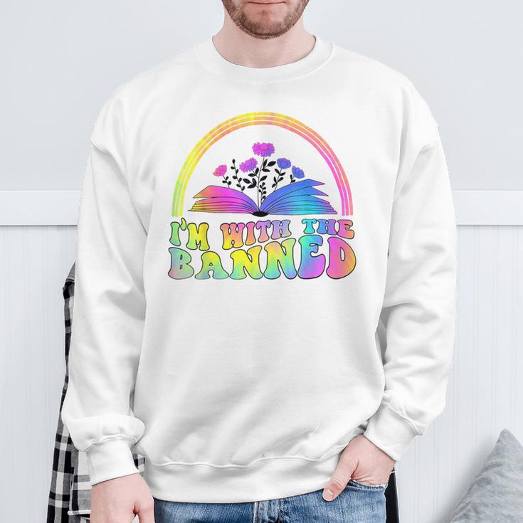 I'm With The Banned Books Retro Tie Dye Wildflowers Sweatshirt Gifts for Old Men