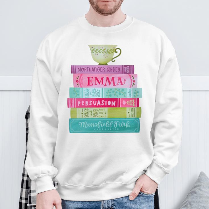 Jane Austen Book Stack Tea Fans Vintage Literary Premium Tri-Blend Sweatshirt Gifts for Old Men