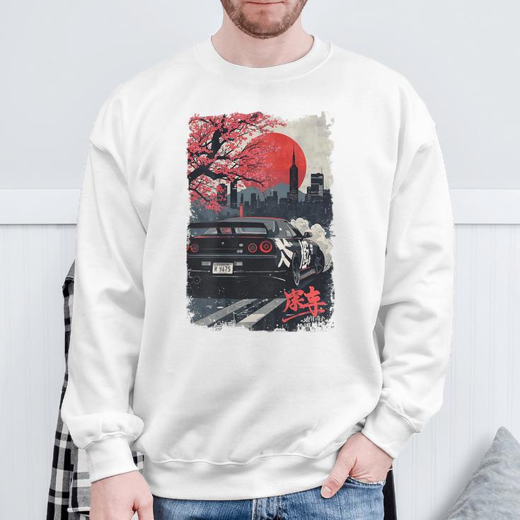 Jdm ドリフトレーシングカー 日本桜アート 背面 スウェットシャツ 高齢者への贈り物