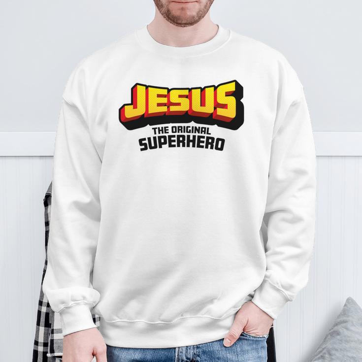 Jesus The Original Superhero Comic Book Christian Faith Sweatshirt Gifts for Old Men