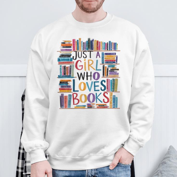 Just A Girl Who Loves Books Bookshelf Female Book Lovers Sweatshirt Gifts for Old Men
