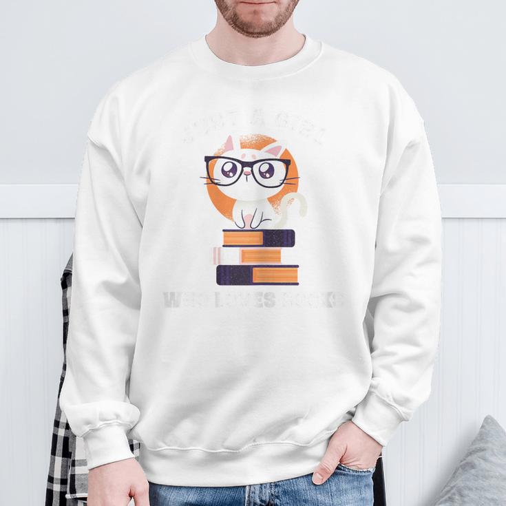 Just A Girl Who Loves Books Fun Nerd Cat Book Reading Shirt Sweatshirt Gifts for Old Men