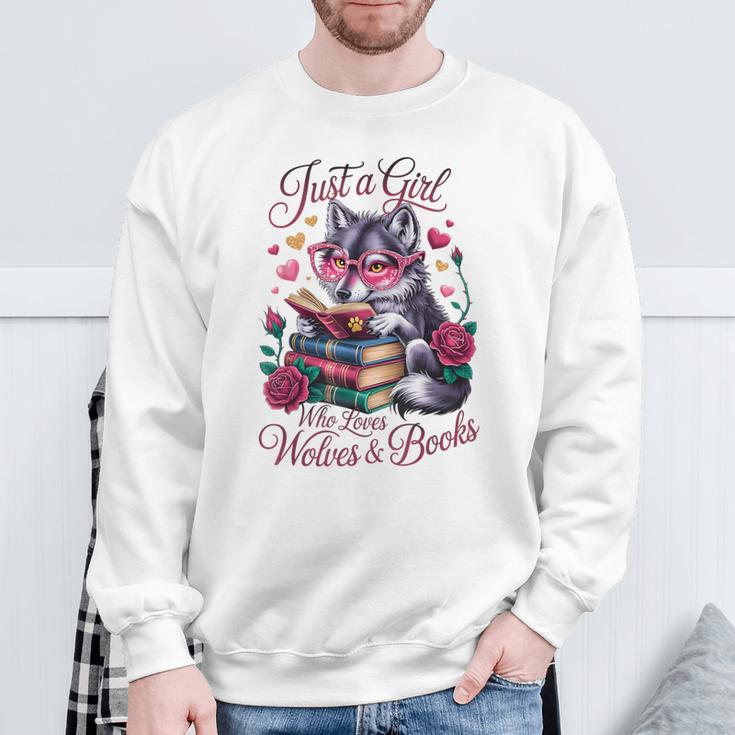 Just A Girl Who Loves Books And Wolves Librarian Teacher Sweatshirt Gifts for Old Men