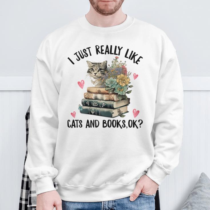 I Just Really Like Cats And Books Cat Watercolor Sweatshirt Gifts for Old Men