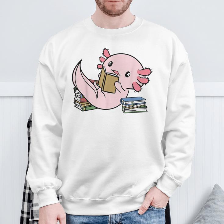 Kawaii Axolotl Pun Book Reader Sweatshirt Gifts for Old Men