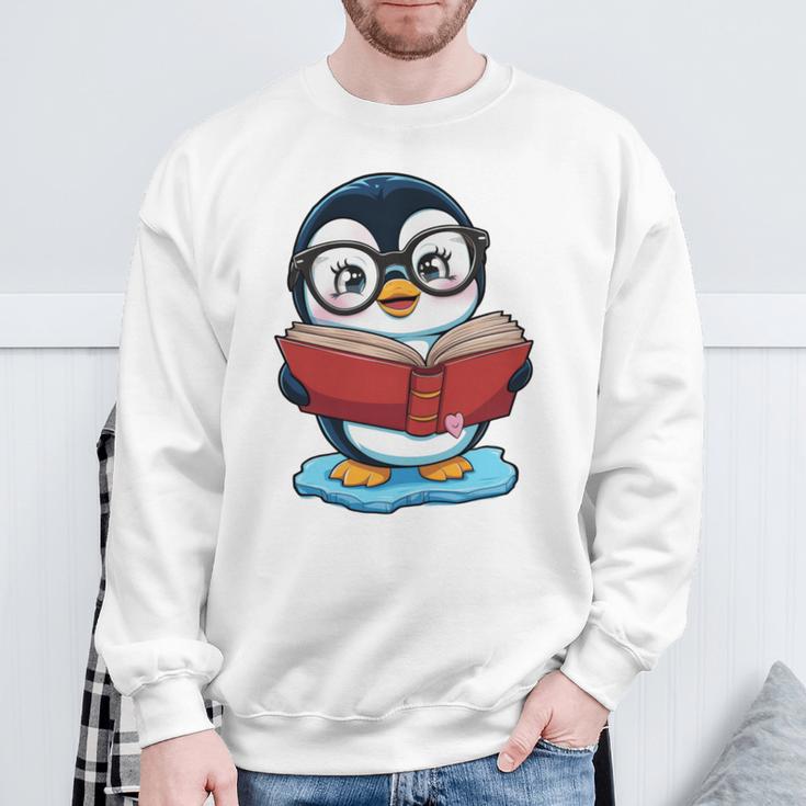 Kawaii Penguin In Cartoon Style With Book And Glasses Sweatshirt Gifts for Old Men Kawaii Penguin In Cartoon Style With Book And Glasses Sweatshirt Gifts for Old Men