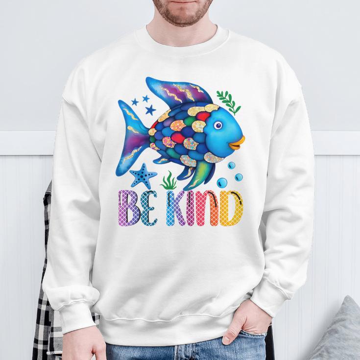 Kids Be Kind Rainbow Scale Fish Teacher Reading Book Toddler Sweatshirt Gifts for Old Men