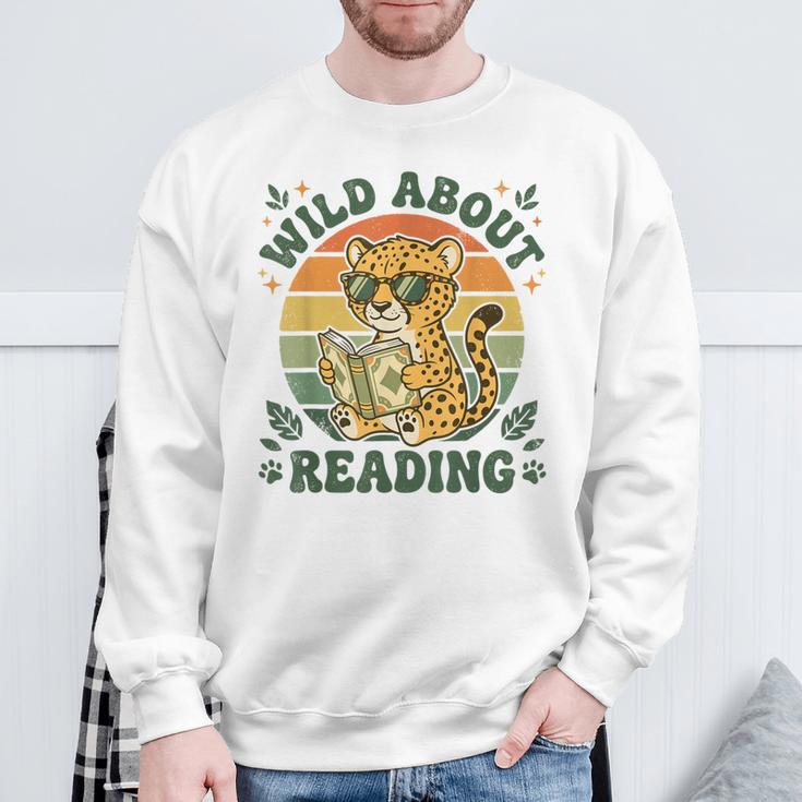 Leopard Animal Print Bookish Wild About Reading Cheetah Book Sweatshirt Gifts for Old Men