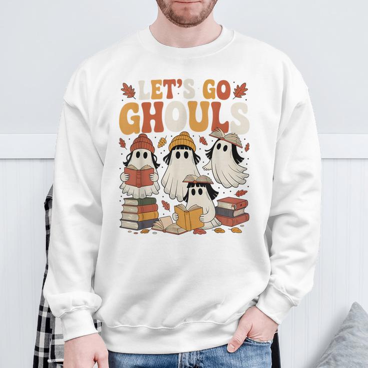 Let’s Go Ghouls Cozy Girly Ghosts Halloween Fall Book Lovers Sweatshirt Gifts for Old Men