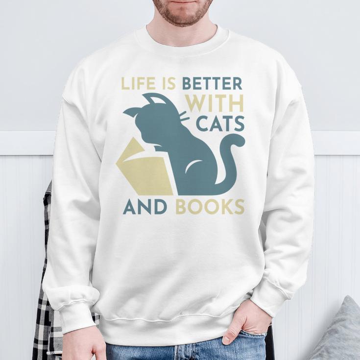 Life Is Better With Cats And Books Sweatshirt Gifts for Old Men