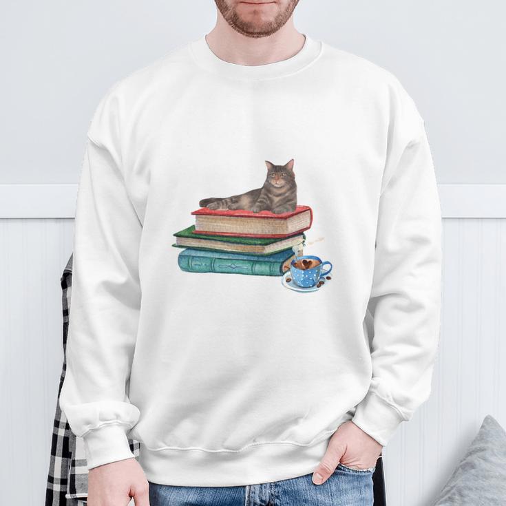 Life Is Better With Coffee Cats And Books For Cats Lover Sweatshirt Gifts for Old Men