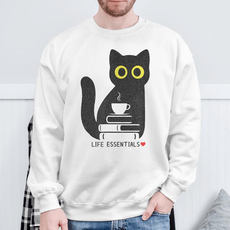 Life Essentials Witty Grungy Noisy Book Tea And Cat Sweatshirt Gifts for Old Men Life Essentials Witty Grungy Noisy Book Tea And Cat Sweatshirt Gifts for Old Men