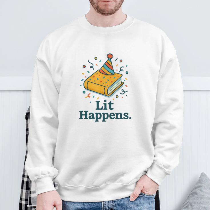 Lit Happens Book Party Hat Confetti Literary Pun Sweatshirt Gifts for Old Men