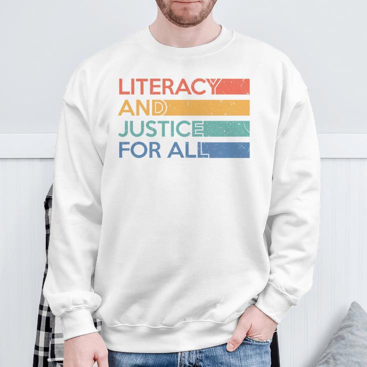 Literacy And Justice For All Reading Book Club Librarian Premium Tri-Blend Sweatshirt Gifts for Old Men