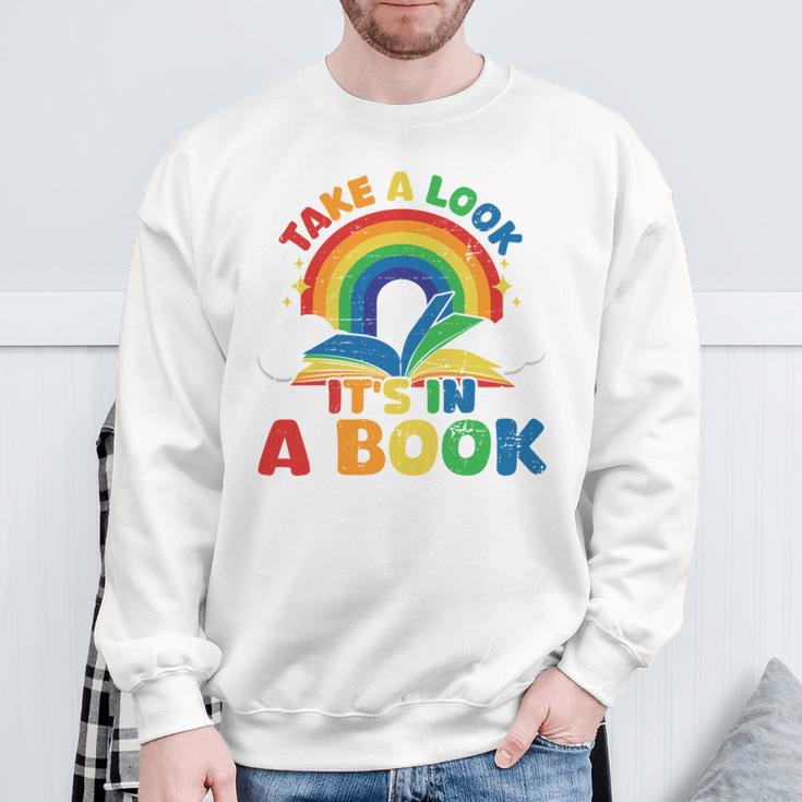 Take a Look It's In a Book Rainbow Reading Sweatshirt Gifts for Old Men
