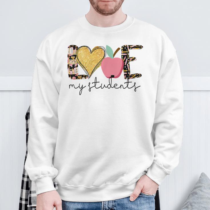 Love My Students Book Pencil Apple Back To School Sweatshirt Gifts for Old Men