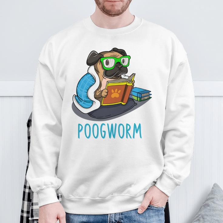 Nerdy Pug Reading Books Poogworm Pug Bookworm Sweatshirt Gifts for Old Men