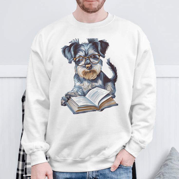 Nerdy Schnauzer Dog Book Lover Glasses Cute Pet For Men Women Kids Sweatshirt Gifts for Old Men