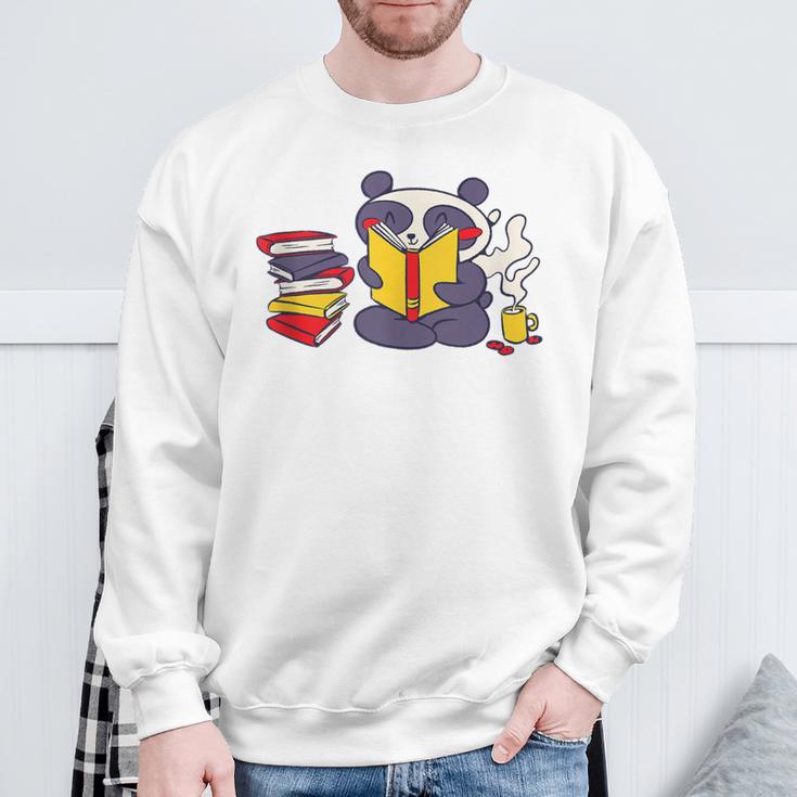 Panda Reading Bear Read Books Cute Sweatshirt Gifts for Old Men