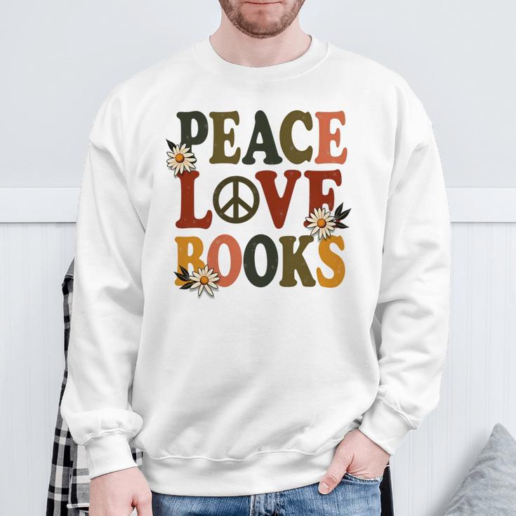 Peace Love Books Librarian Teacher Life Book Library Sweatshirt Gifts for Old Men