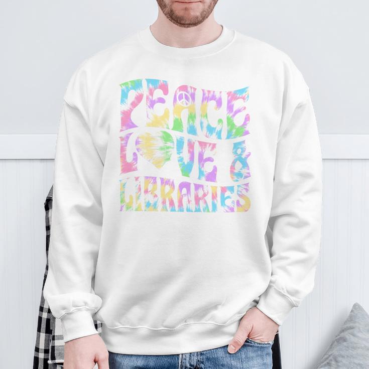 Peace Love And Libraries Heart And Books Graphic Premium Tri-Blend Sweatshirt Gifts for Old Men