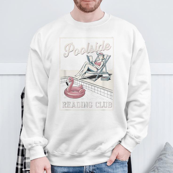 Poolside Reading Club Books Flamingo Swim Pool Inflatable Sweatshirt Gifts for Old Men
